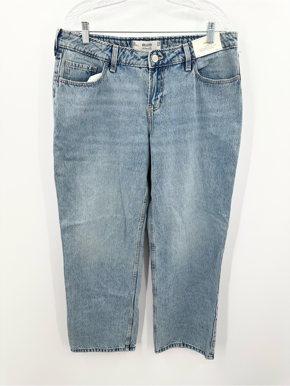 Hollister NWT Women's Low-Rise Medium Wash Loose White Bow Pocket Jeans Size 12S